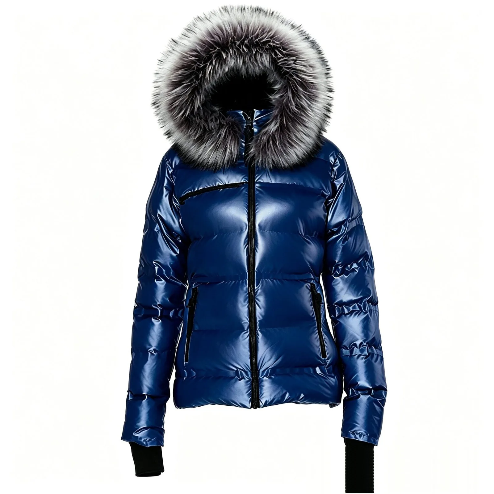 LYTH-PJ42 padded jacket detail showing quilted synthetic insulation and detachable fur hood