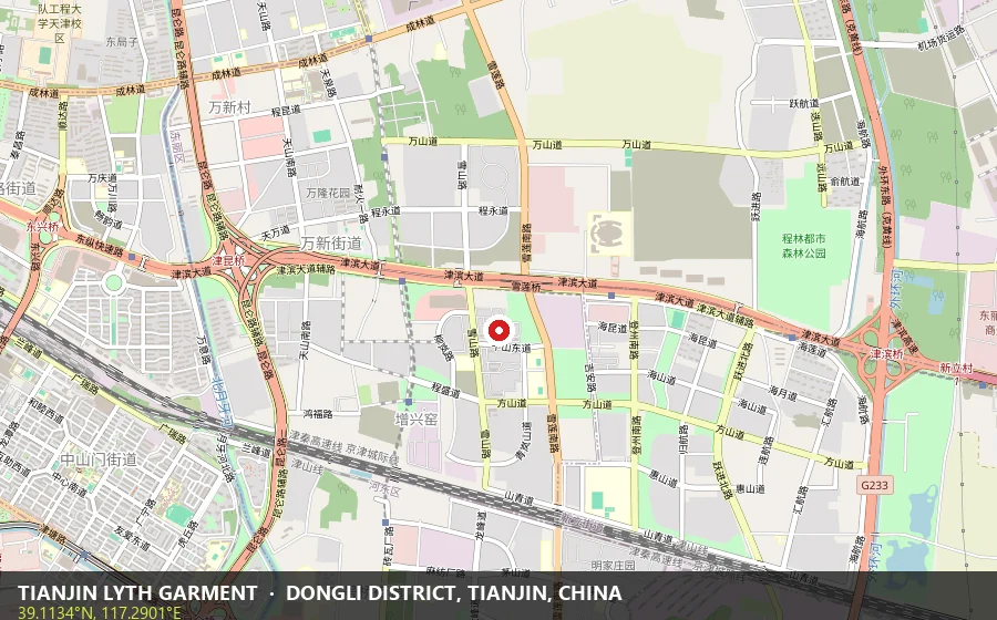 Map showing TIANJIN LYTH GARMENT location in Dongli District, Tianjin, China