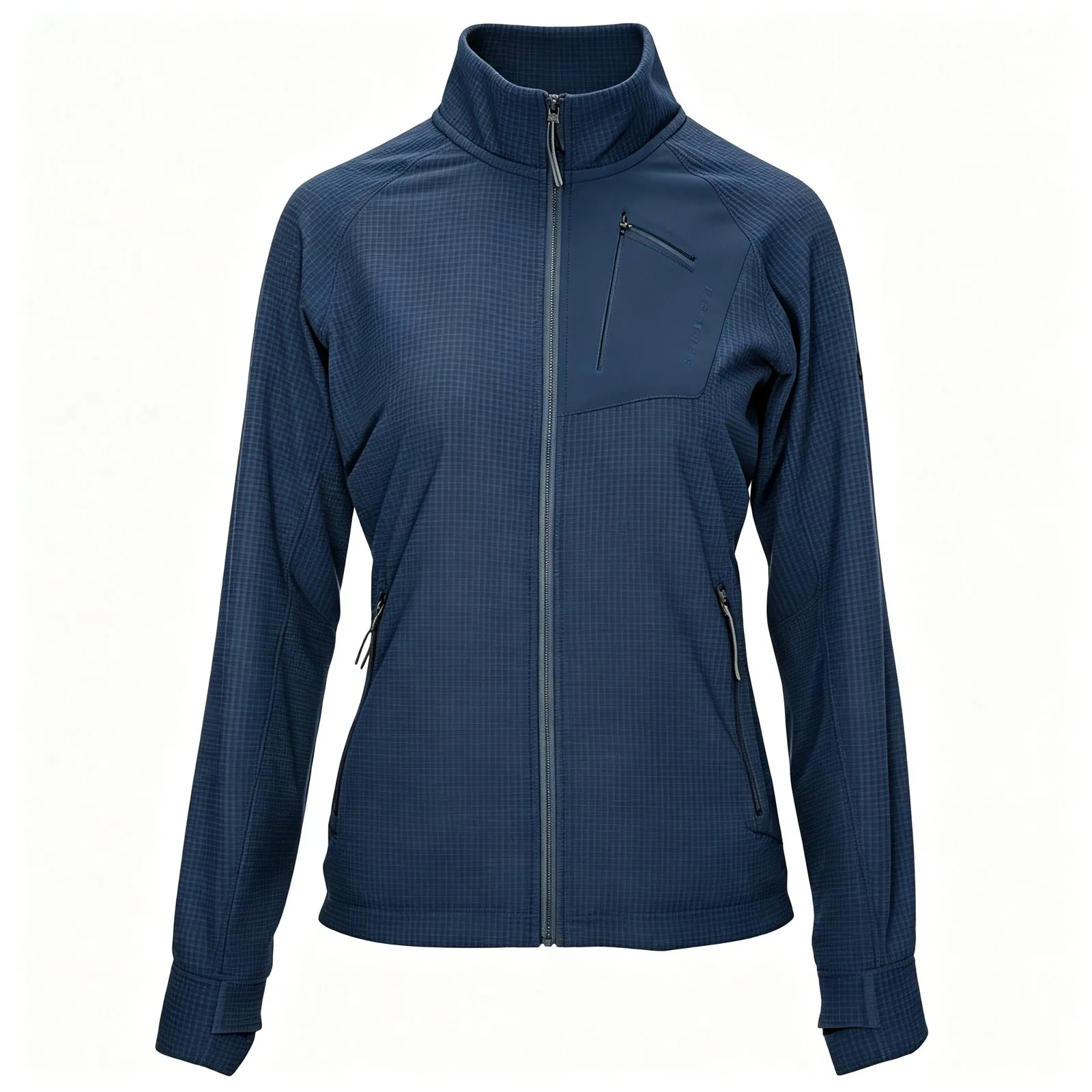 Custom grid fleece jacket in navy — recycled mid-layer OEM