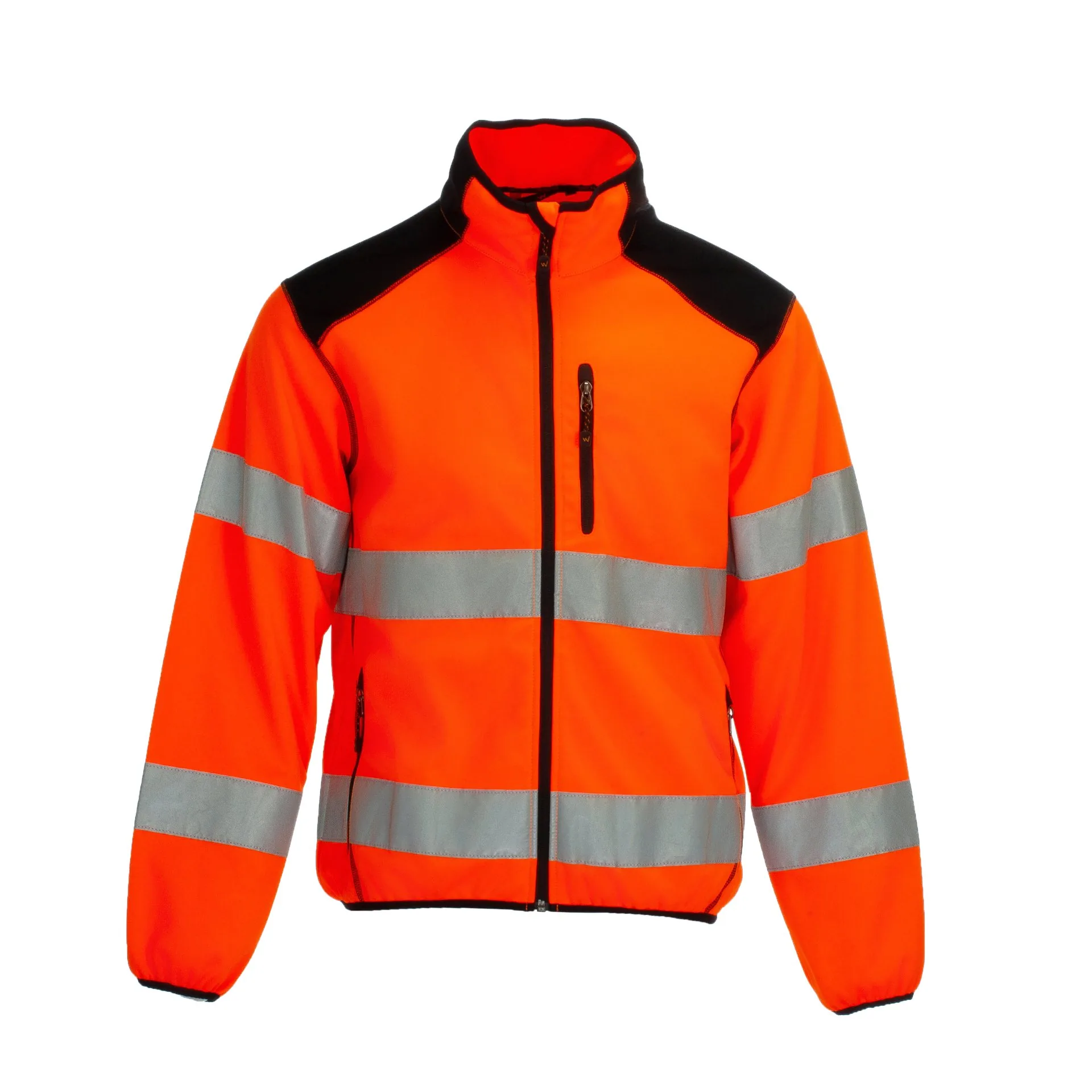 Hi-vis softshell work jacket in orange with reflective tape