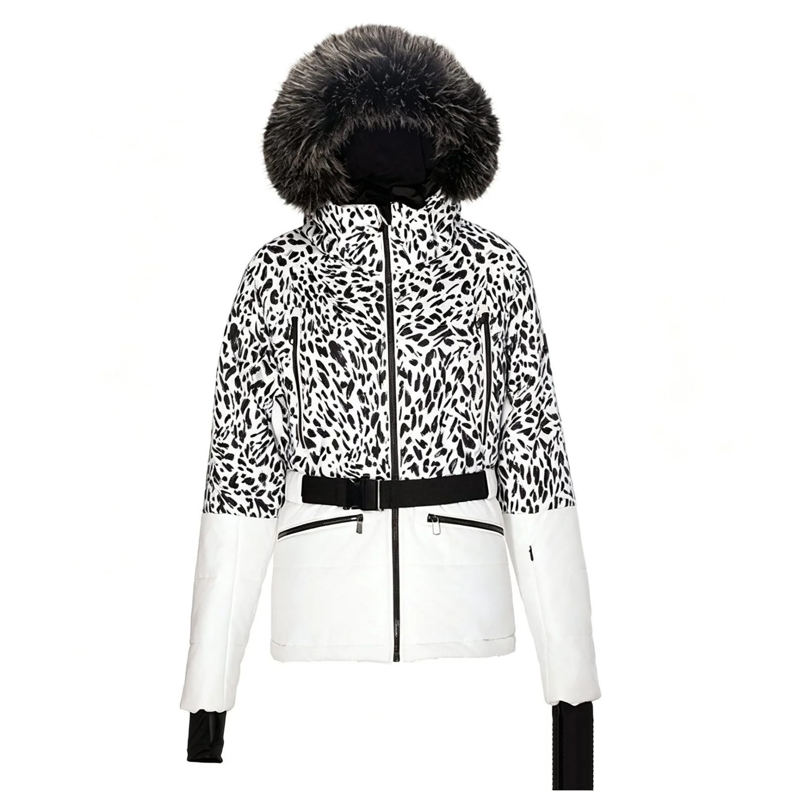 Custom leopard-print padded jacket with detachable fur hood