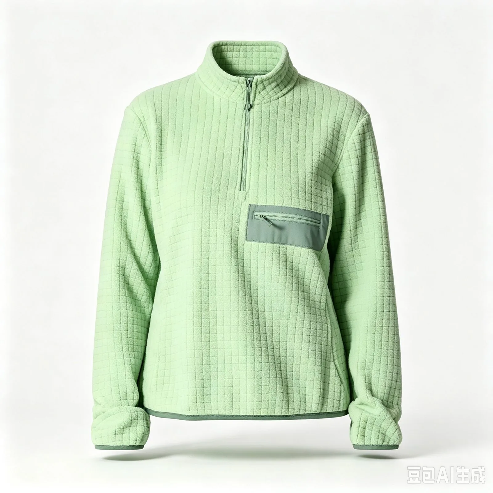 Custom grid fleece half-zip jacket in green — recycled mid-layer OEM